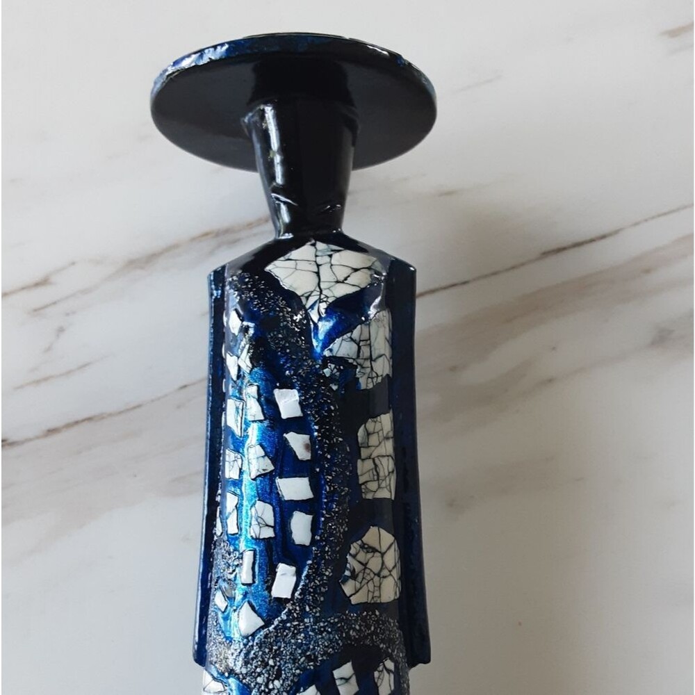 Vietnamese Ao Dai Sculptured Blue | Black Mosaic Style Lacquered Figurine 9.5" - Picture 4 of 5